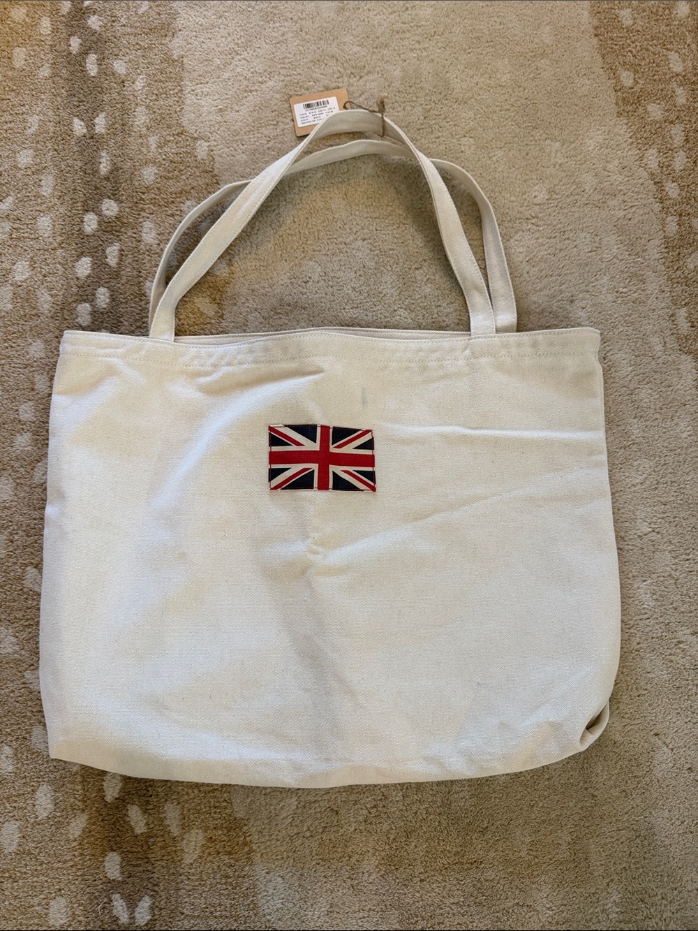 Brandy Melville Cream Canvas Tote Bag with Union Jack Patch NWT